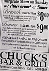 Chuck's Place menu