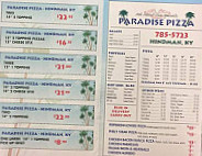 Paradise Pizza menu
