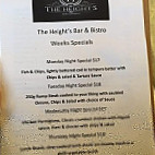 The Heights Bistro menu