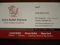 Joe's Buffet Palace menu