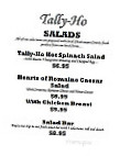 Tally Ho menu