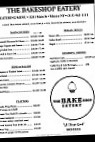 The Bake Shop Eatery menu