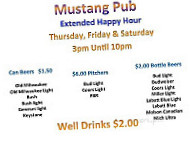 Mustang Pub menu