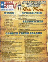 Texas T-bone Steakhouse menu