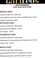 Galileos Bar Restaurant menu