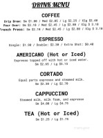 Bell's Country Coffee menu
