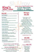 King's New York Pizza menu