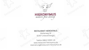Hieronymus Restaurant, Sportsbar Grill menu