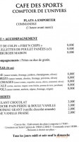 Café Des Sports Comptoir De L'univers menu