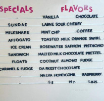 Fortunes Ice Cream menu