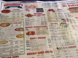 Gionino's Pizzeria menu