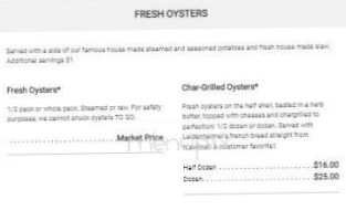 The Full Moon Oyster menu