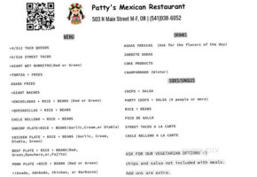 Patty's Mexican menu