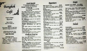 Bangkok Cafe menu