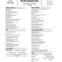 Persimmons Waterfront menu