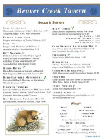 Beaver Creek Tavern menu