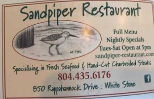 Sandpiper menu