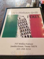 Joe's Italian menu