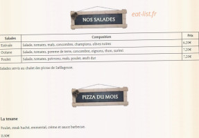 Le Chalet Des Pizzas menu