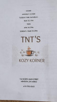 Tnt's Kozy Korner menu