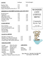 Wonder City Coffee menu