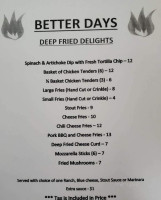 Better Days Pub Eatery menu