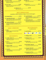 Shanti's Indian Cuisine menu