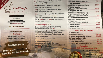 Chef Tony's Modern Chinese Restaurant menu