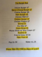 The Burger Bus menu