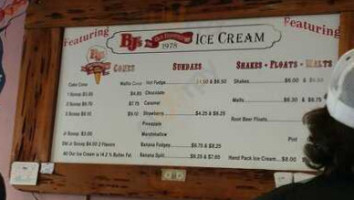 Bj's Ice Cream menu