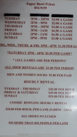 Super Bowling Lanes And Sports menu