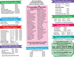 Sunshine Cupcakes menu