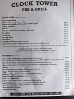 Clock Tower Pub And Grill menu