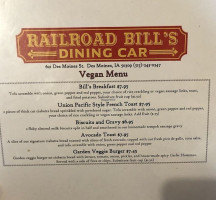 Railroad Bill's Dining Car menu