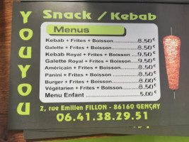 Youyou Kebab menu