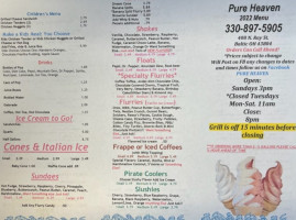 Pure Heaven menu