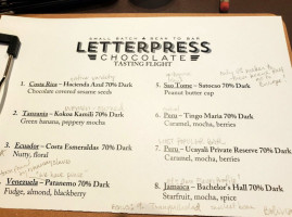 Letterpress Chocolate menu