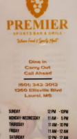 Premier Sports Grill menu