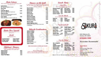 Sakura Japanese Steak House & Sushi Lounge menu