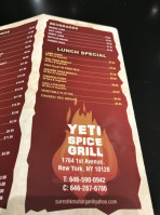Yeti Spice Grill menu