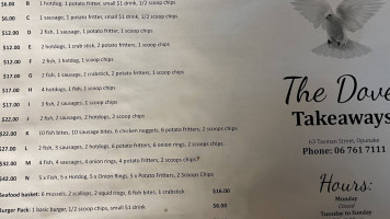 The Dove Takeaways Dine Inn menu