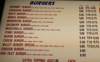 Burger Baron menu