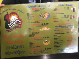 Mary's Taqueria menu