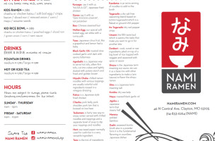 Nami Ramen menu