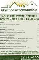 Arbachmühle - Hotel GmbH menu