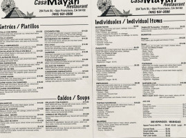Casa Mayah menu