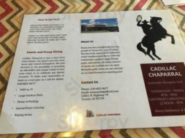 Cadillac Chaparral Steakhouse menu
