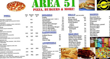 Area 51 Pizza, Burger More menu