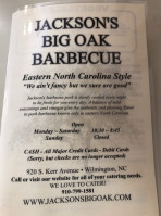 Jackson's Big Oak Barbecue menu