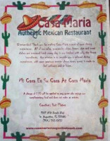 Casa Maria Authentic Mexican Restaurant menu
